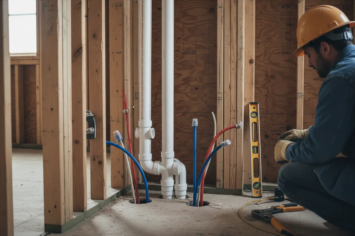 Drain and supply rough-in during Sump Pump Repair in Meeteetse